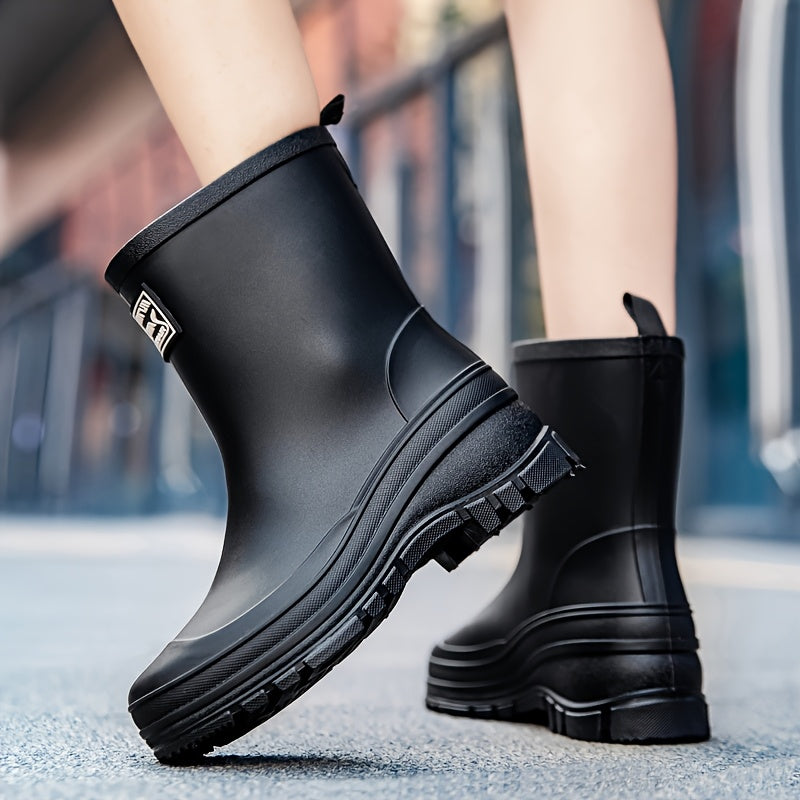 Women'S Stylish Black Rain Boots, Non-Slip, Thick Sole, All-Season Footwear for Outdoor Activities, Camping & Beach, Camping Footwear | Stylish Rain Boots | Durable Footwear