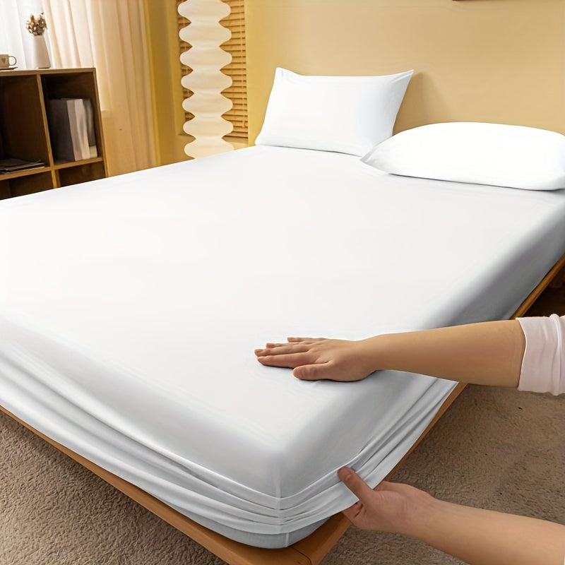 1pc SoftTouch Quilted Fitted Sheet, 100% Polyester, Machine Washable, Deep Pocket Under 29cm, Solid Color Bedding for Bedroom
