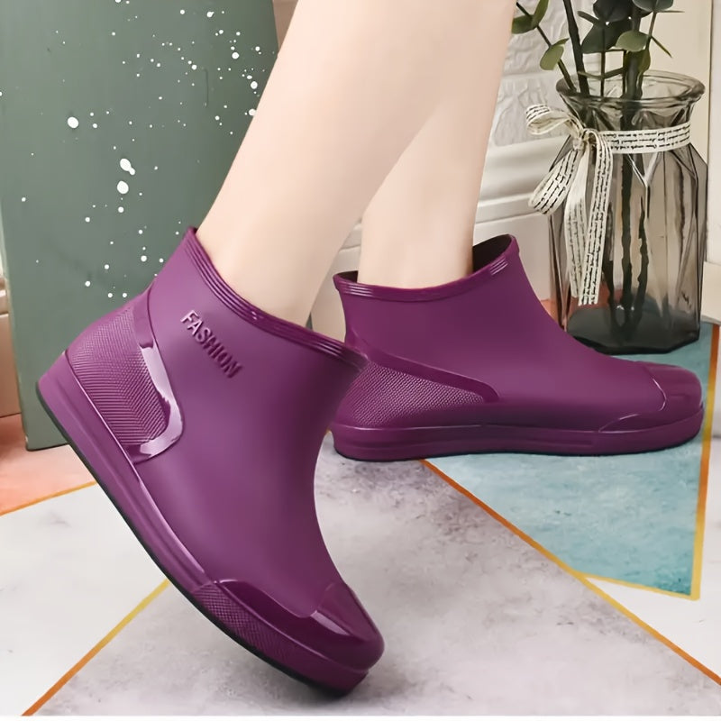 Women's All-Season High Quality Slip-Resistant Short Rain Boots with Cushioned Insole & Arch Support - Round Toe TPU Upper, Multi-Color Options (Black, Blue, Purple, Red, Beige) | Comfortable Low-Cut Design for Casual & | Affordable All-Terrain Traction