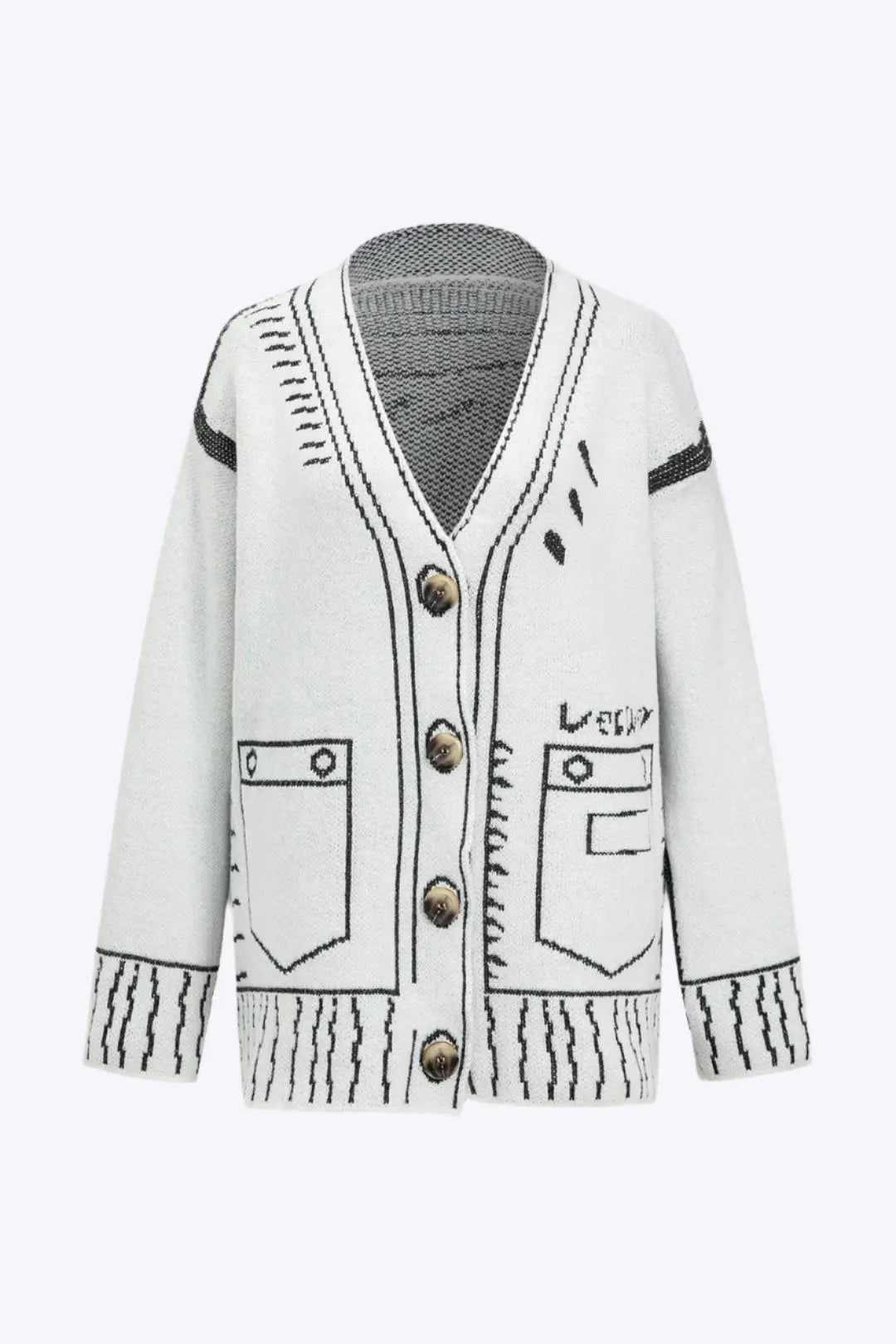 Yvette – Tidløst Line Mønster Kvinde Sweater Cardigan-Cardigans-Zuruz-Hvid-S-Zuruz
