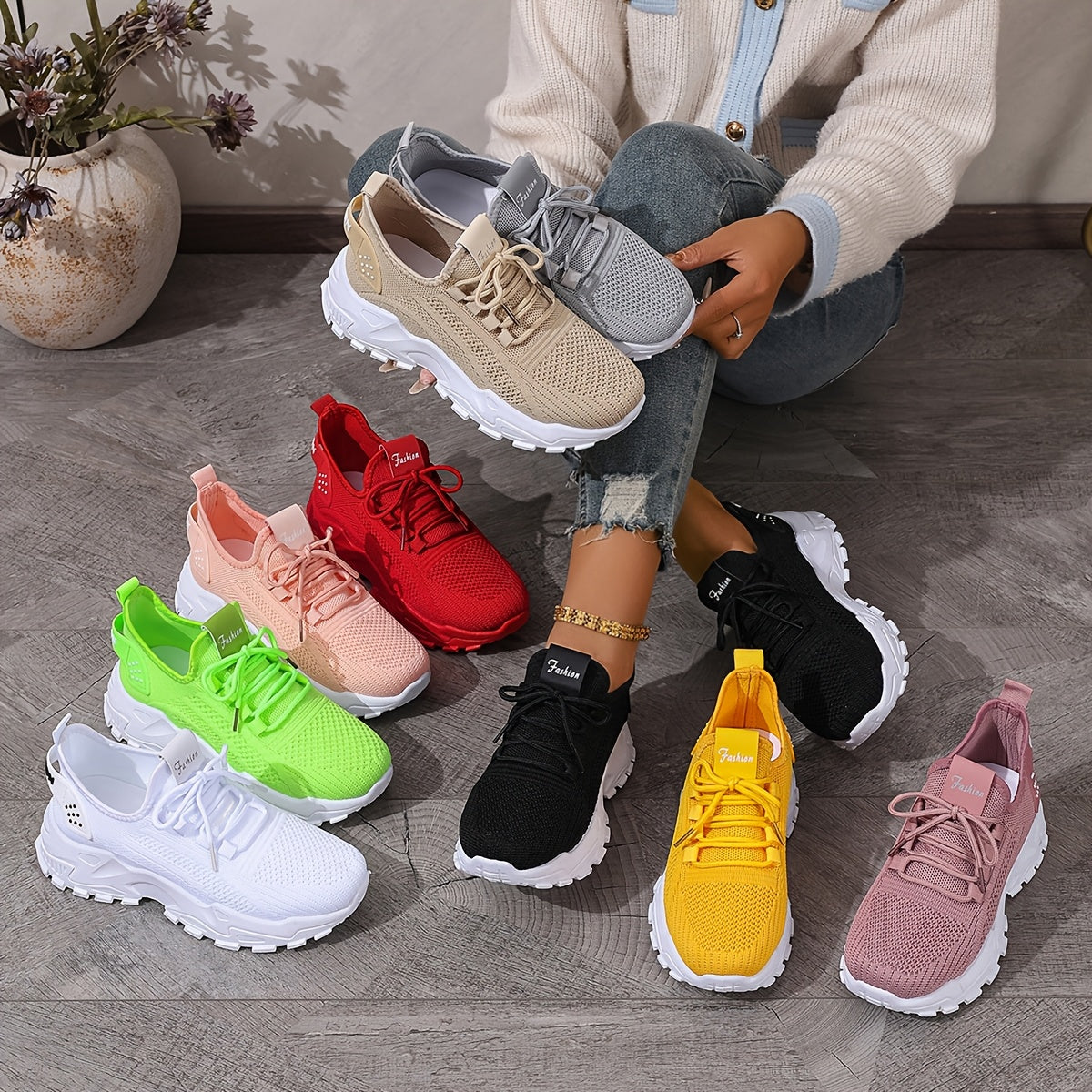 Plus Size Women's Lightweight Breathable Fabric Casual Sneakers - Stability Support Soft PU Sole, Vibrant Red All-Season Walking Shoes for Outdoor Travel & Daily Wear