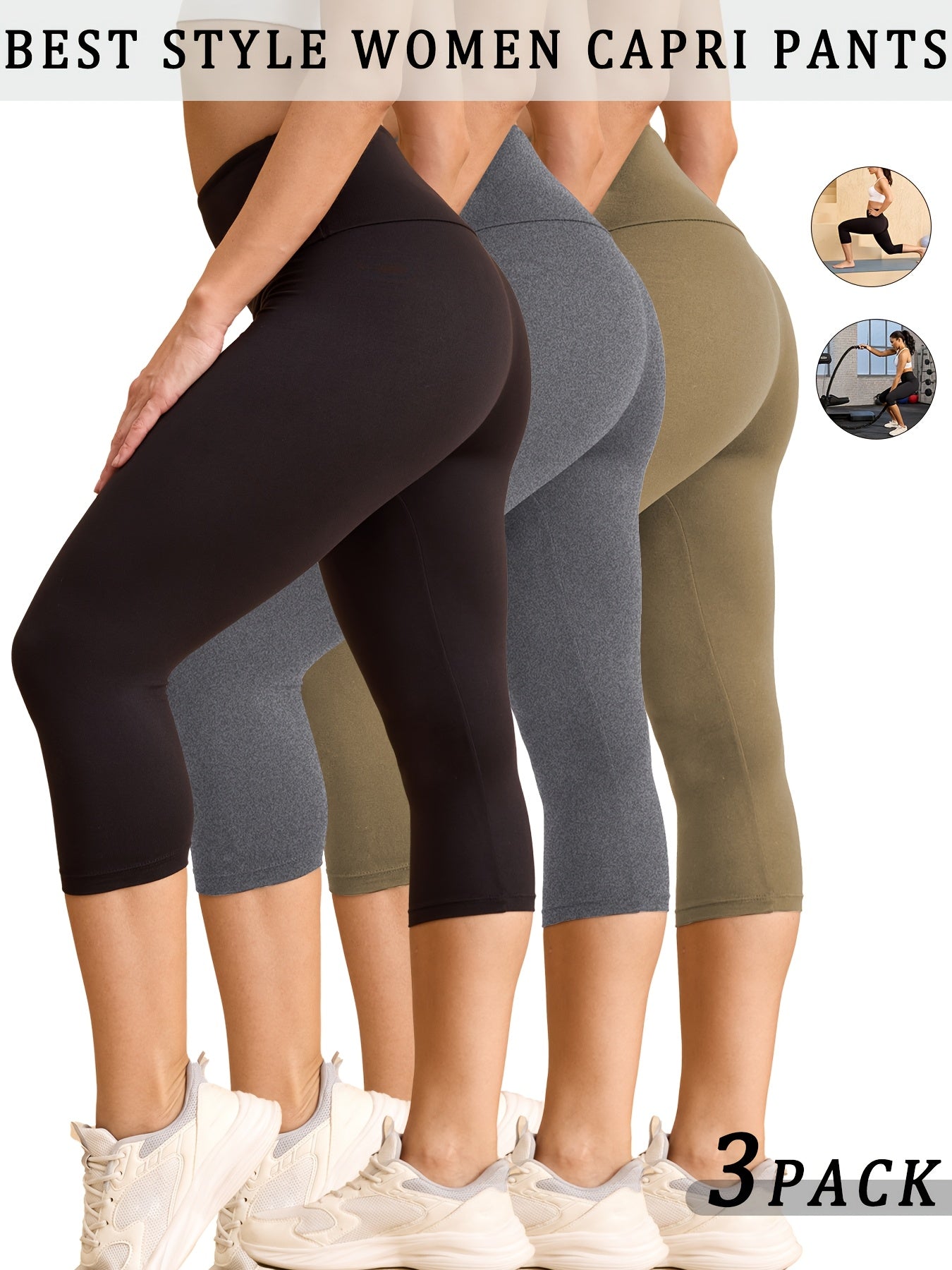 Højtalje Capri Leggings Ikke Gennemsigtige Yoga Løb Sport