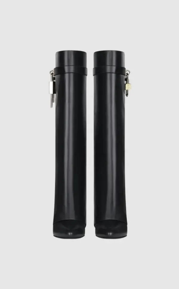 Modern Wedge Boots  Black Vegan Leather With Lock Detail - Product detail 5