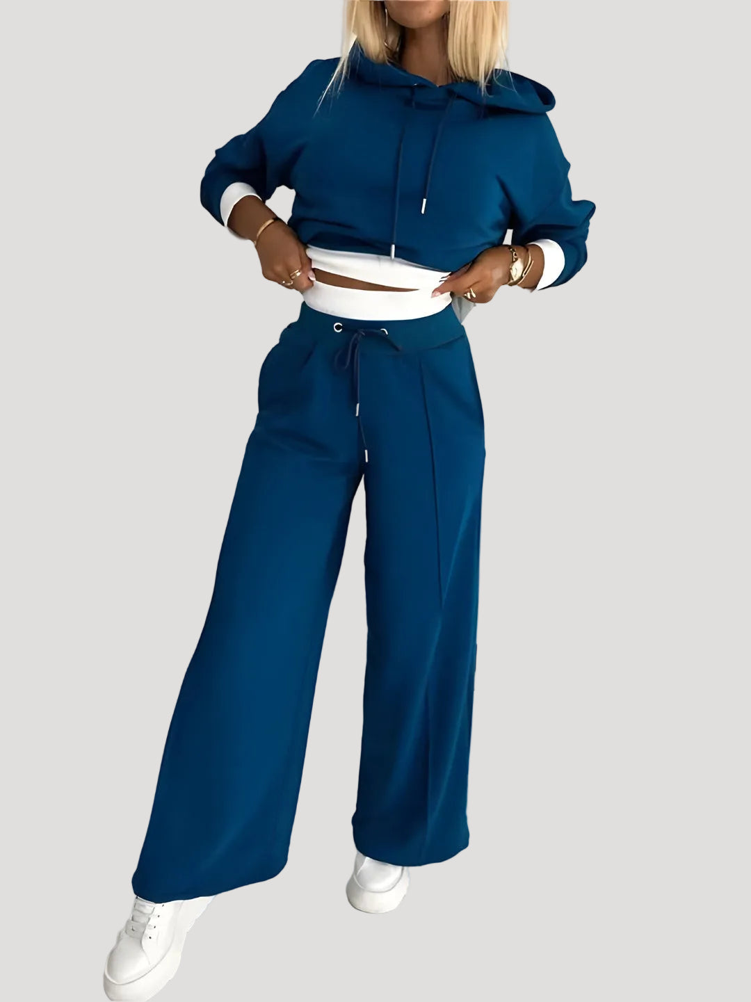 Dam hoodie och byxor set med elastisk midja casual 2