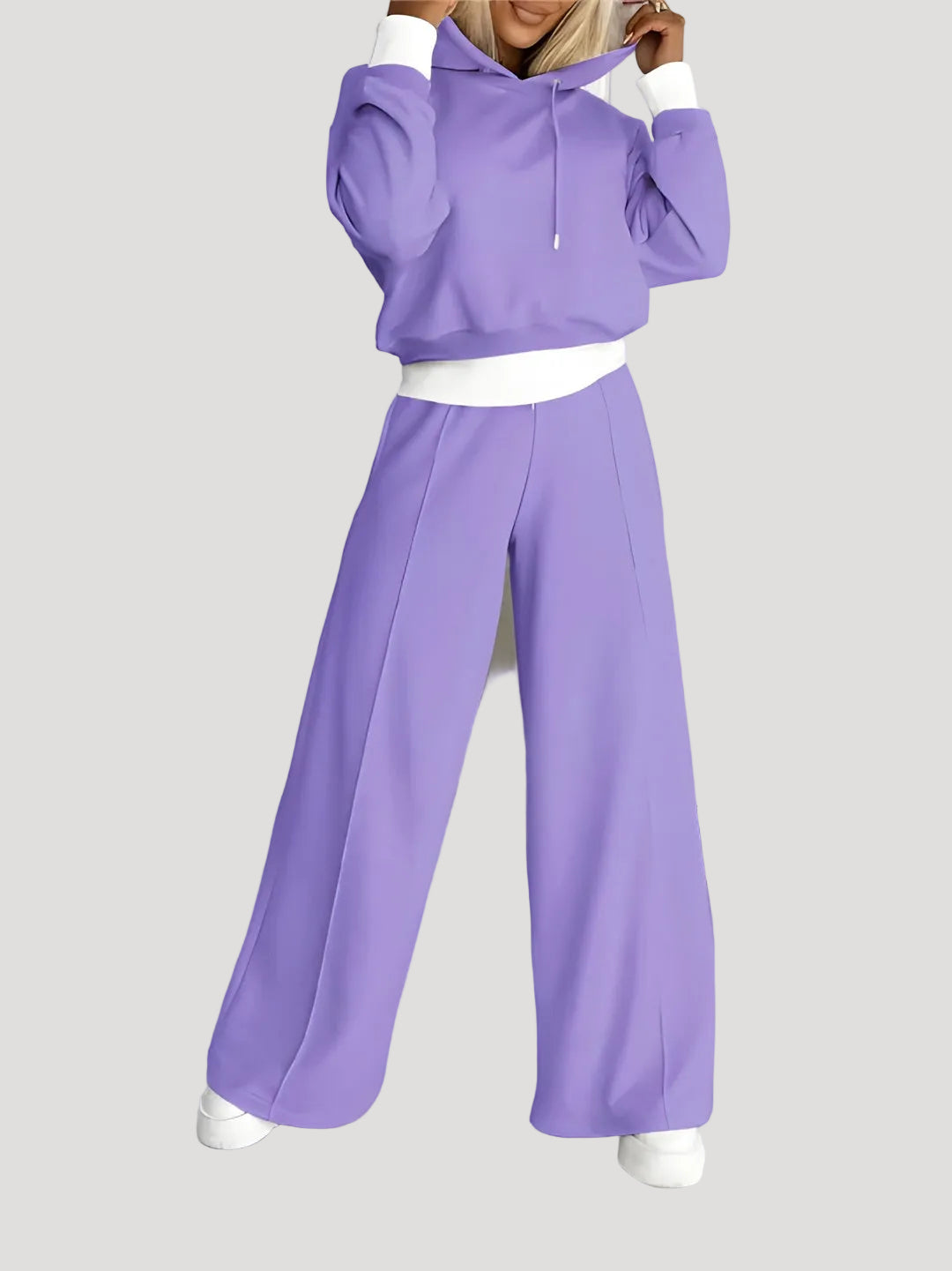 Dam hoodie och byxor set med elastisk midja casual 4