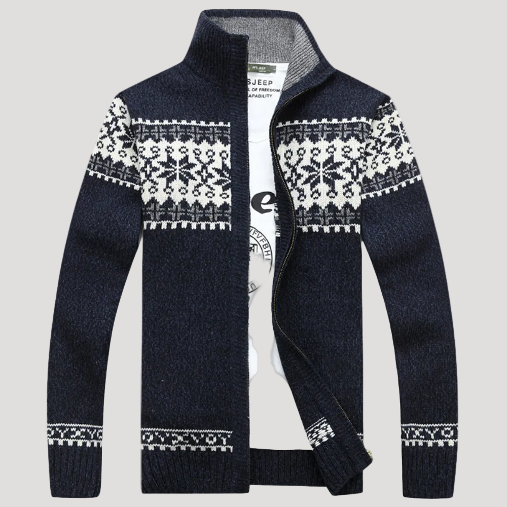 Herr Fair Isle stickad tröja med ståkrage och dragkedja 0