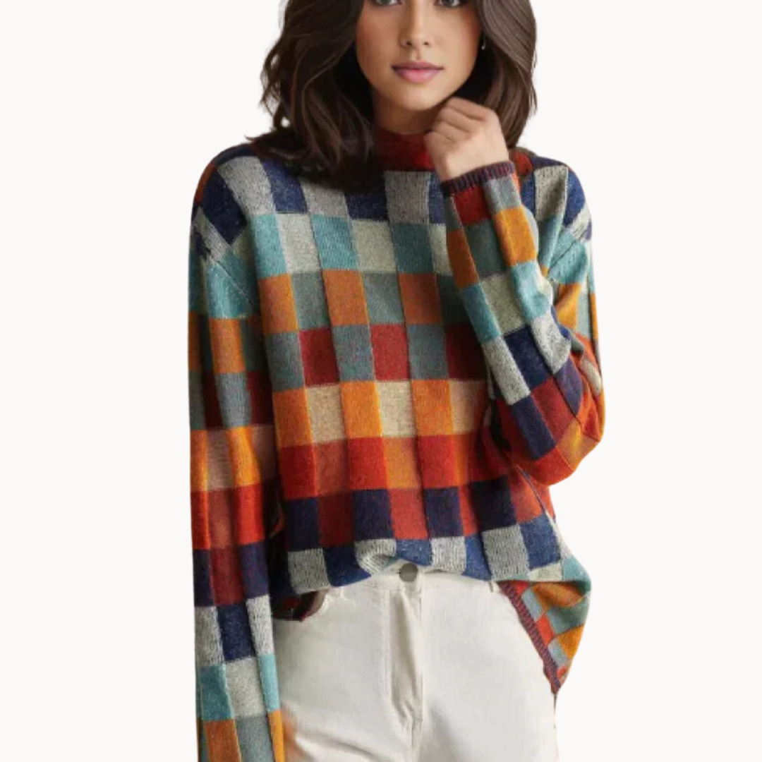 Patchwork-rullekravesweater i kashmir