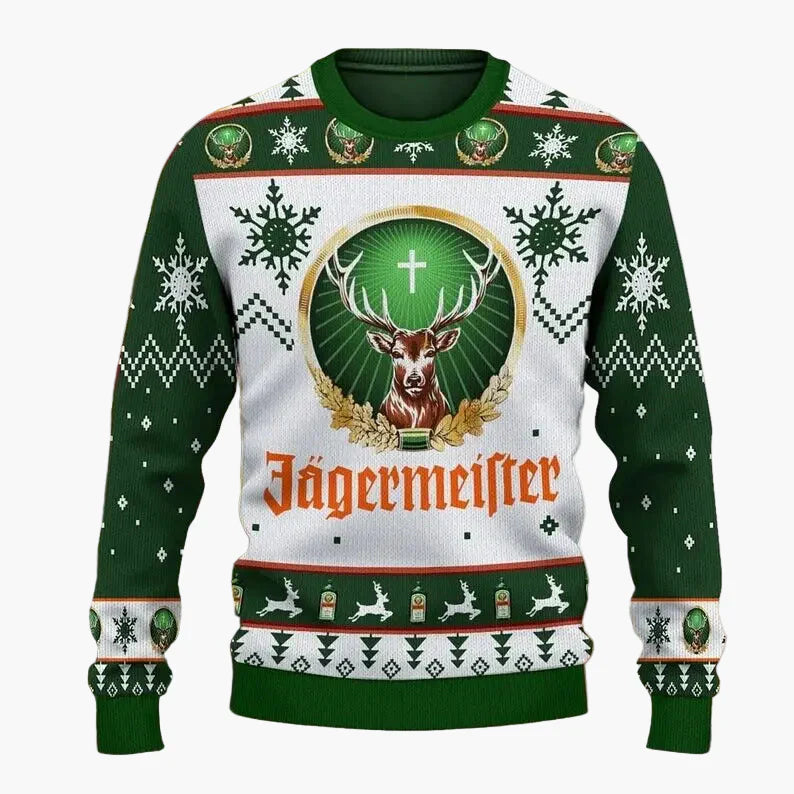 Jägermeister Ugly Christmas Sweater til mænd - festlig strikket sweater til højtider og fester