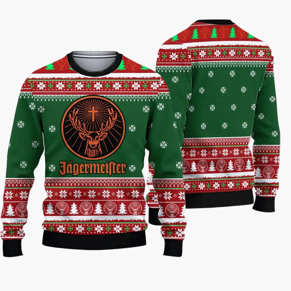 Jägermeister Ugly Christmas Sweater til mænd - festlig strikket sweater til højtider og fester