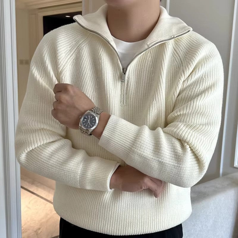Marino-sweater med kvart lynlås
