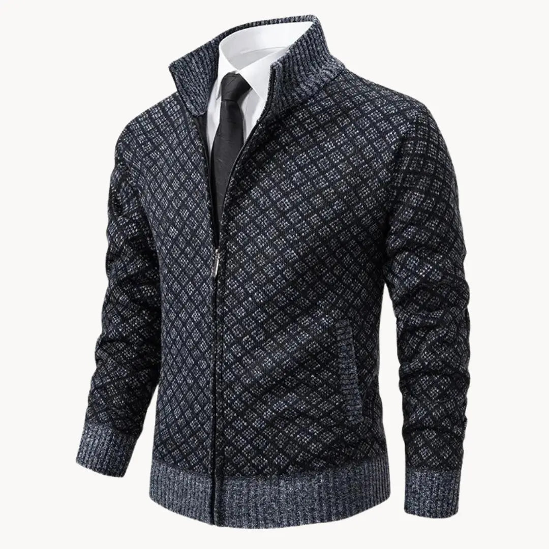 Rheon jacquard cardigan med rullekrave