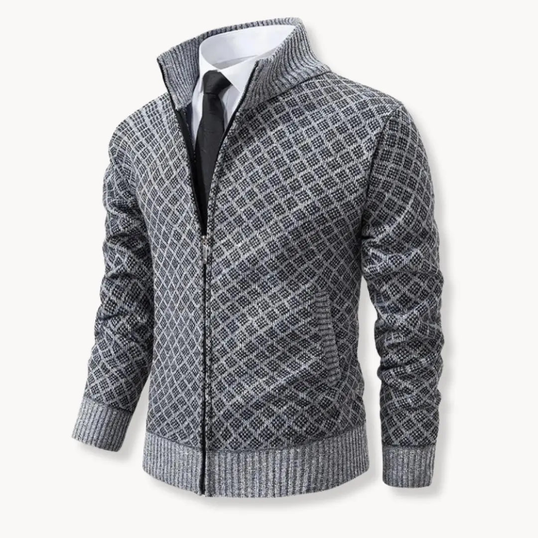 Rheon jacquard cardigan med rullekrave