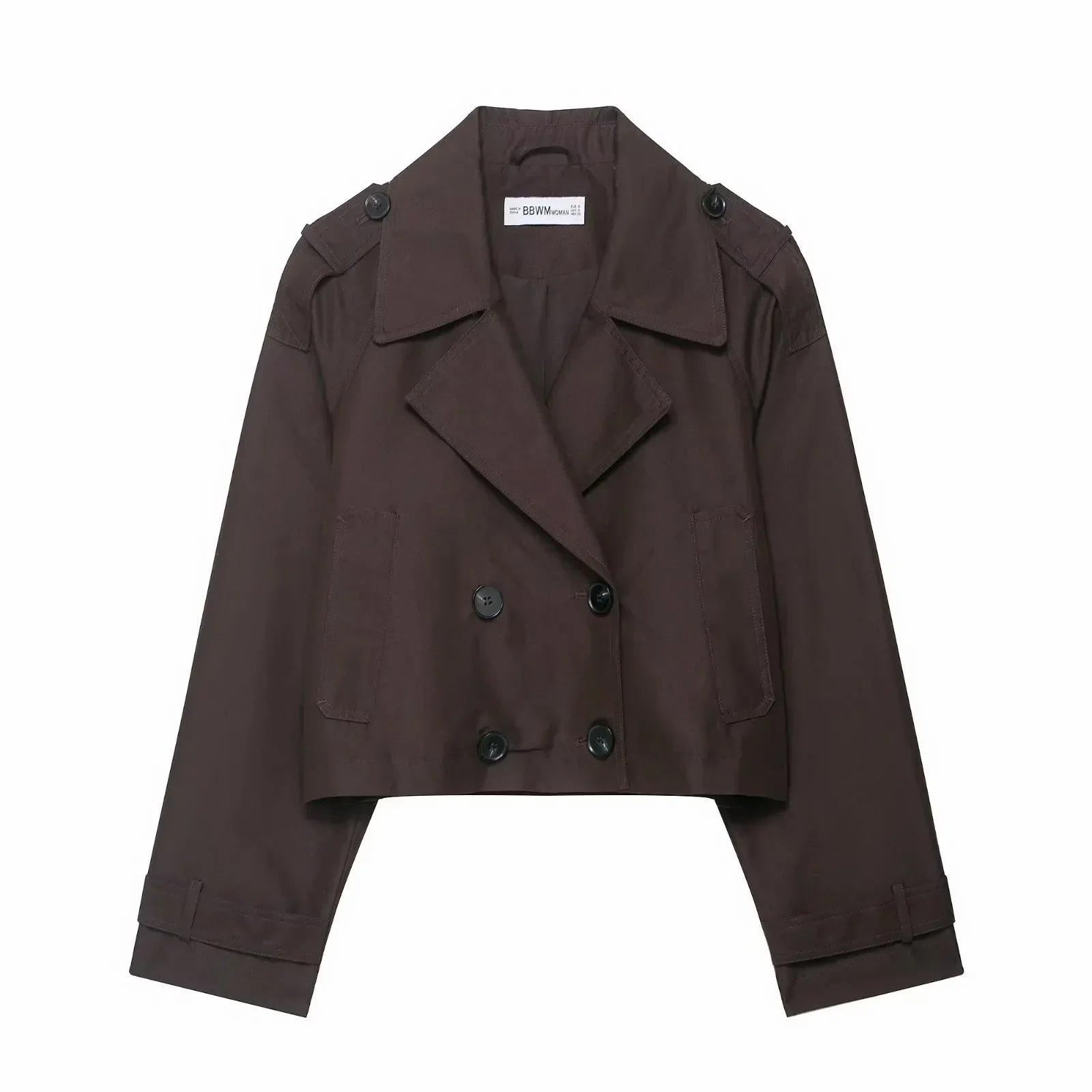 Womens Cropped Trench Coat  Double Breasted Classic Design - Detailed view