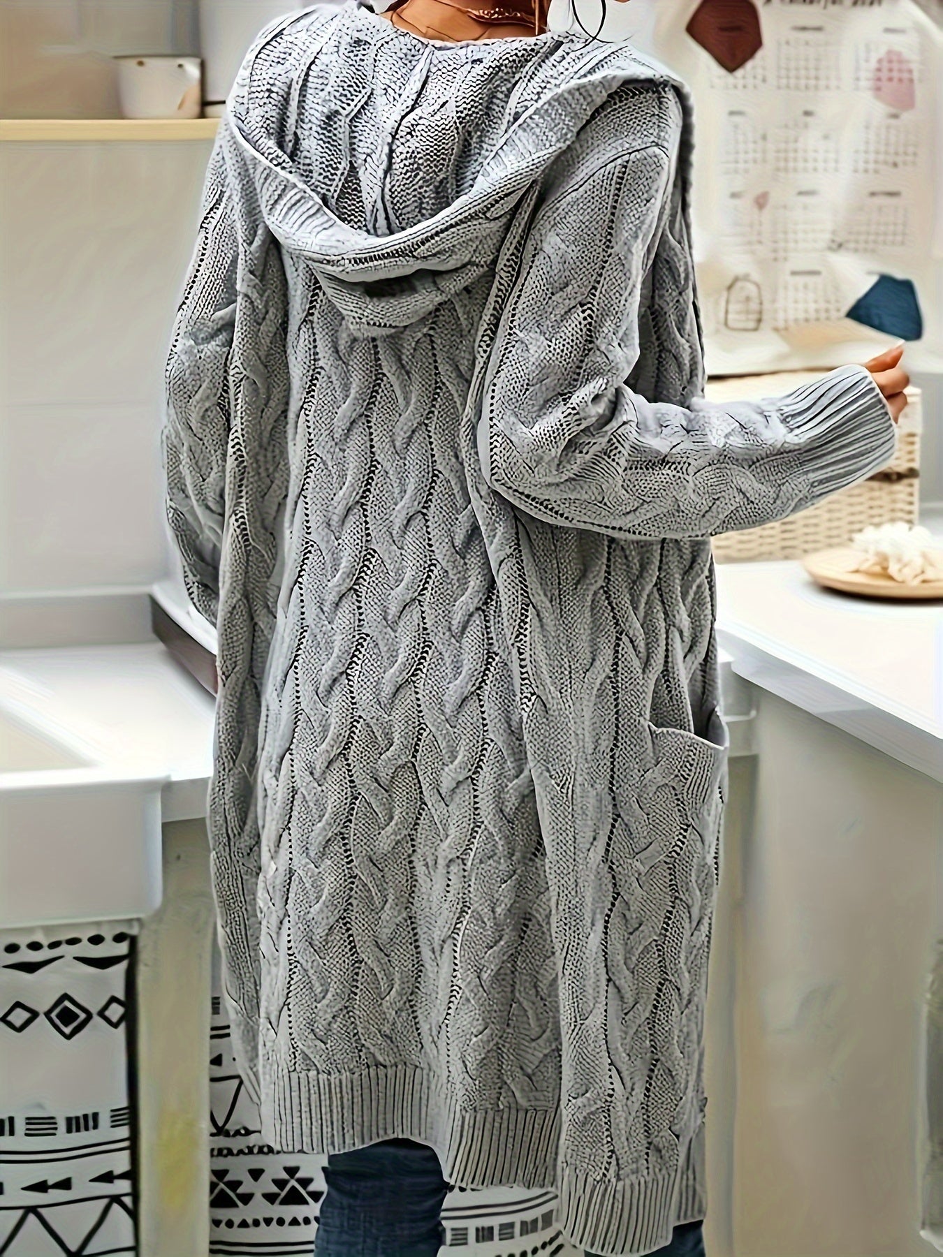 Casual Cardigan Med Lommer Åben Front Til Jeans Og Kjoler