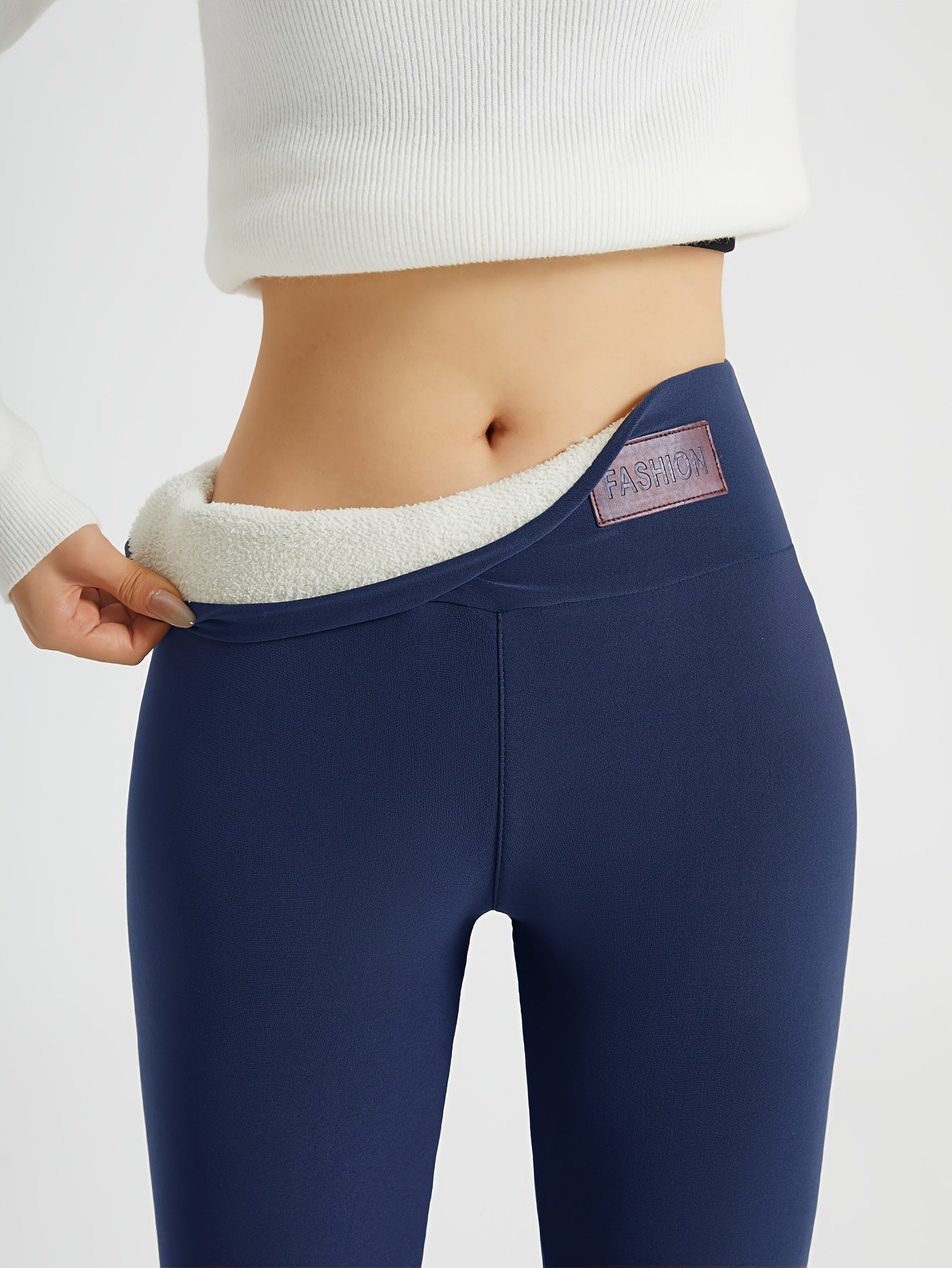 Women'S High-Waisted Fleece-Lined Leggings - Navy Blue, Comfortable & Warm for Winter Workouts, Casual Wear, and, High Waisted Leggings, Apparel, Sleek Design, Soft Texture