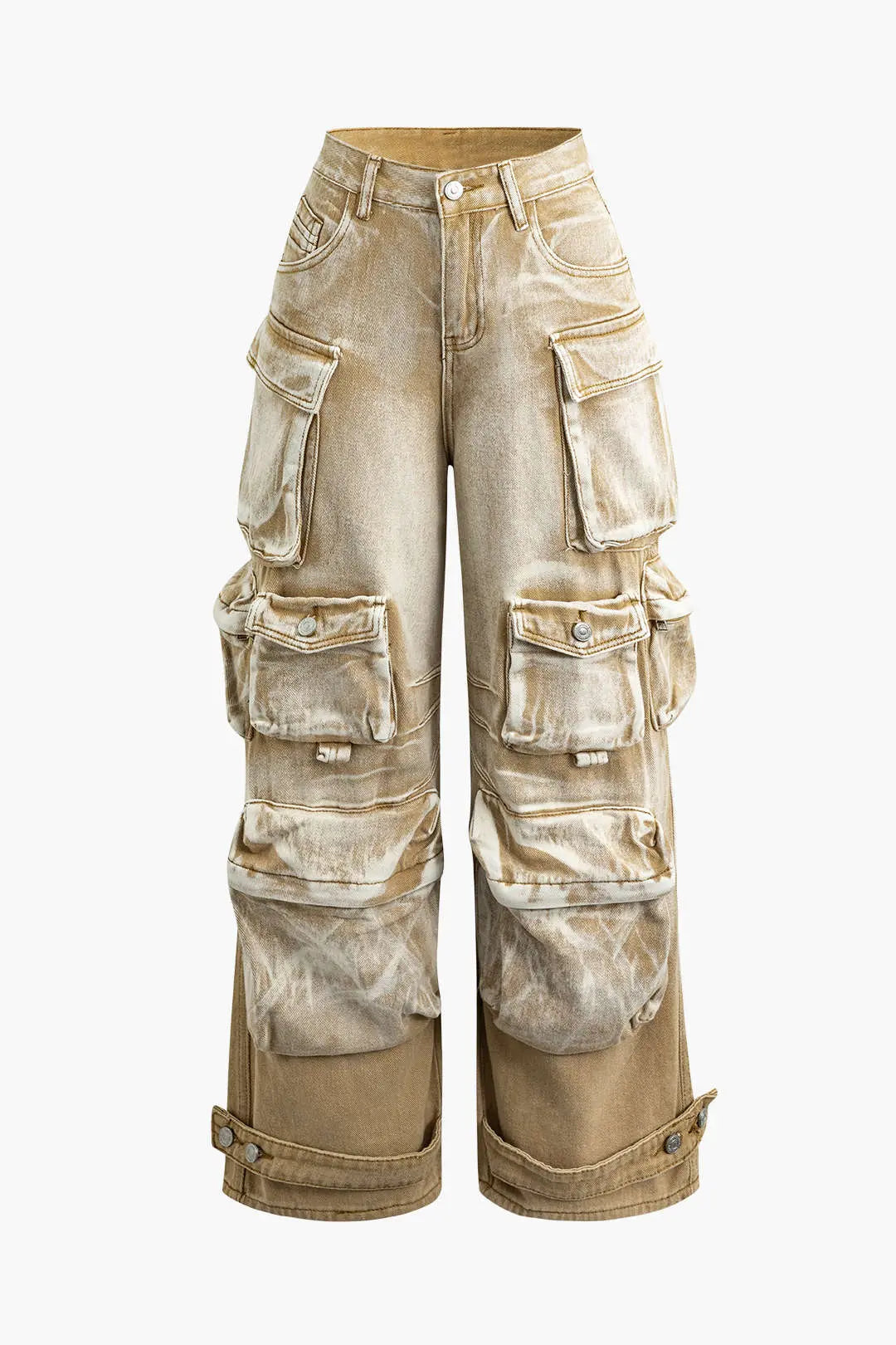 Petra - Ombre Multi-lomme Bredbenede Cargo Jeans til Kvinder-Jeans-Zuruz-Kaki-XS-Zuruz