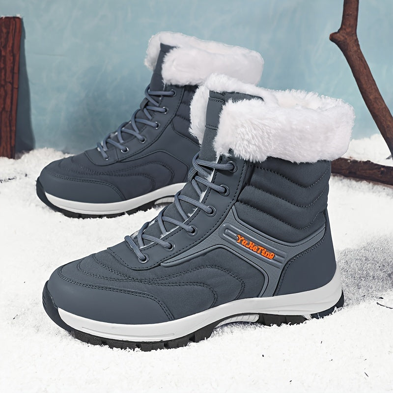 Women's High-Top Snow Boots Solid Color with Flannel Lining, Superfine Fiber Upper, Round Toe Design, Non-Slip Rubber Sole, Warm Plush Insole - Lace-Up Winter Footwear