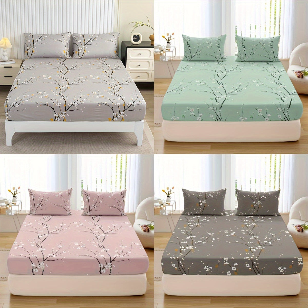 3pcs Fitted Sheet Set 1*Fitted Sheet + 2*Pllowcase, Without Core, Print Bedding Set, Soft Cozy Bed Set For Bedroom Guest Room Hotel, Christmas Present