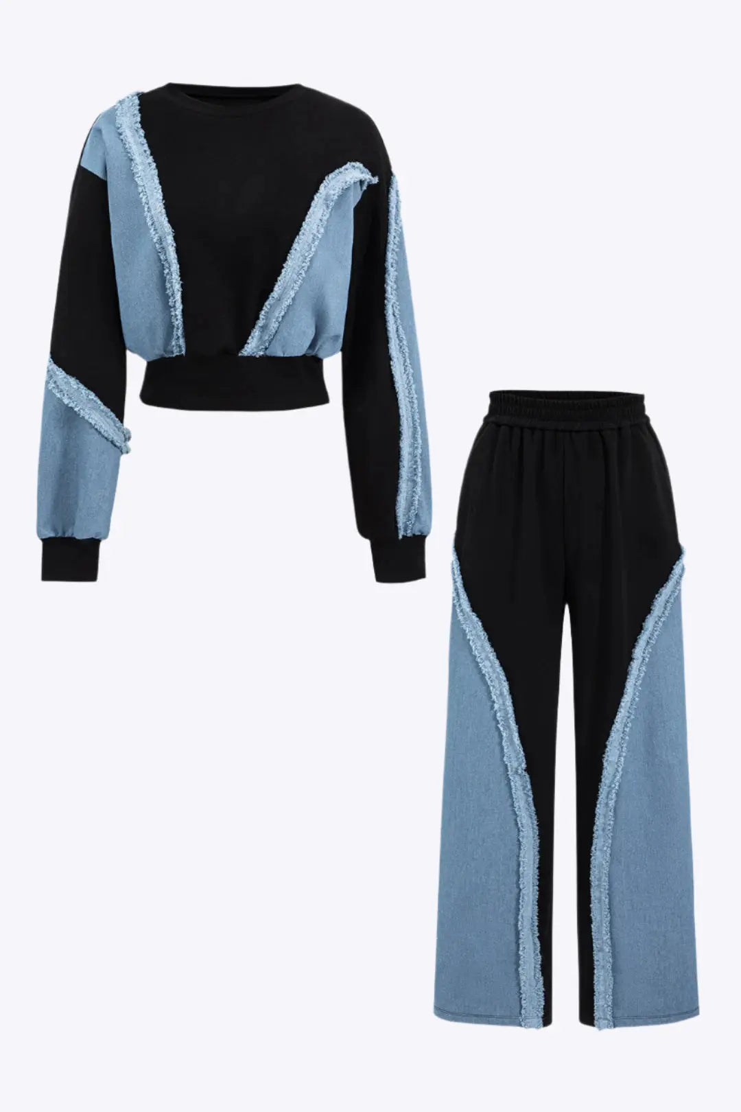 Sibylle - Trendy Denim Patchwork Kvinde Top & Bukser Sæt-Sets-Zuruz-Sort-XS-Zuruz