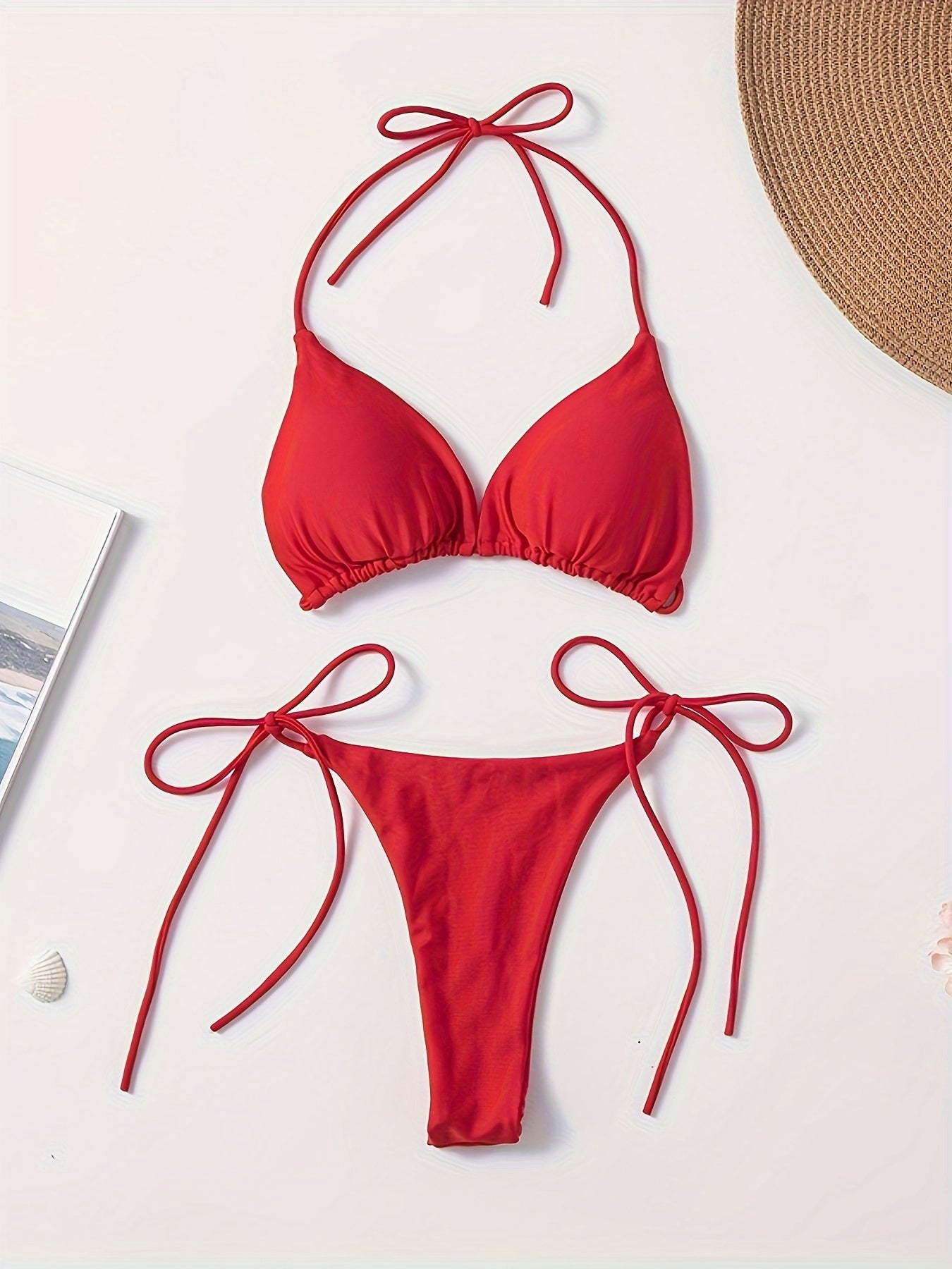 Women'S Sexy Solid Color V-Neck Bikini Set with Tie-Back Detail - High Stretch, Sleeveless Swimwear for Beach & Pool, Green, High Waisted Bikini Top & Side Slit, Perfect for Summer Swimming, Beachwear Essentials | Sexy Bikini Set | Highwaisted Bikini, Bi