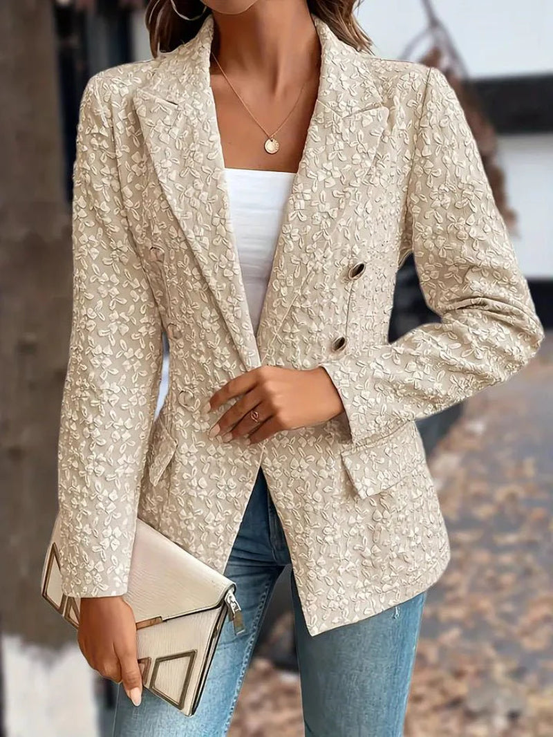 Women’S Blazer - Double Breasted Tailored Fit - Embroidered Floral Detail - Notched Lapel
