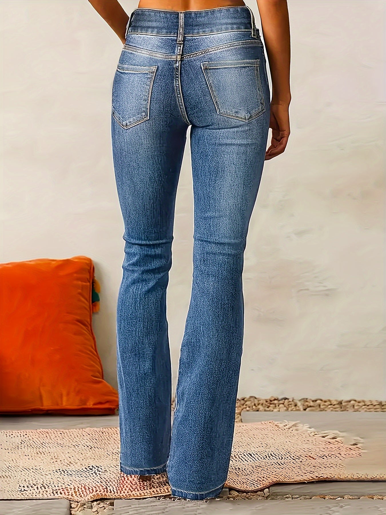 Women's Fashion Stretch Slim Fit Double Button Flared Jeans