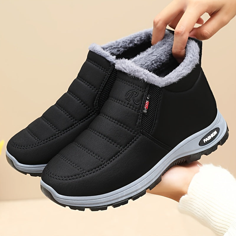Women'S Slip-On Ankle Boots with Soft Sole - Warm Comfortable Fabric Upper, Round Toe & Flat Heel for All-Season Casual Wear, Outdoor, Home, Date Night - Black, Cute Shoes, Home Comfort Footwear, Cozy Interior Lining