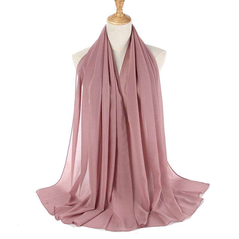 Chiffon Hijab Til Kvinder Solid Farve Letvægts Elegant
