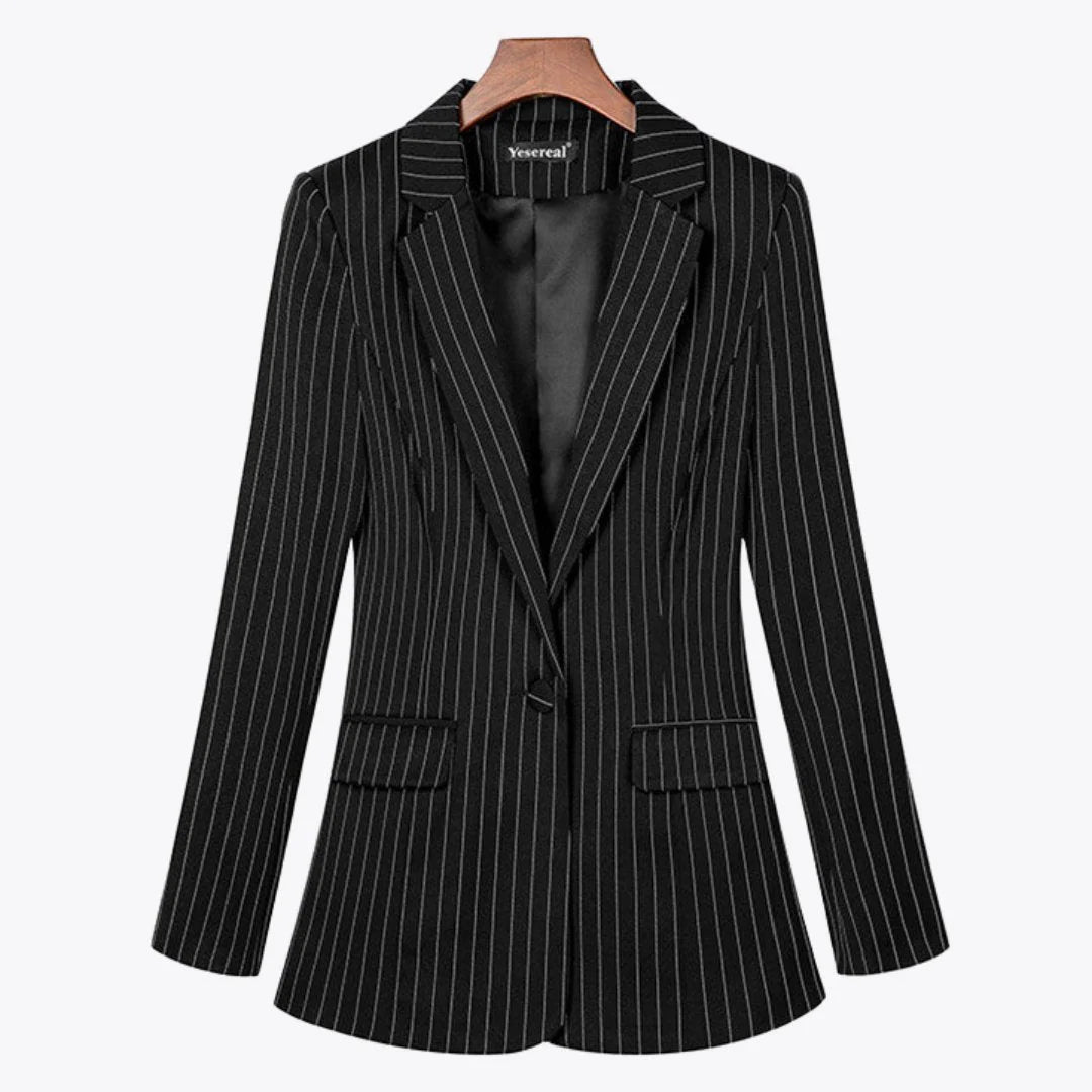 Women’S Blazer – Tailored Fit – Pinstripe – Single Button – Business Formal Wear