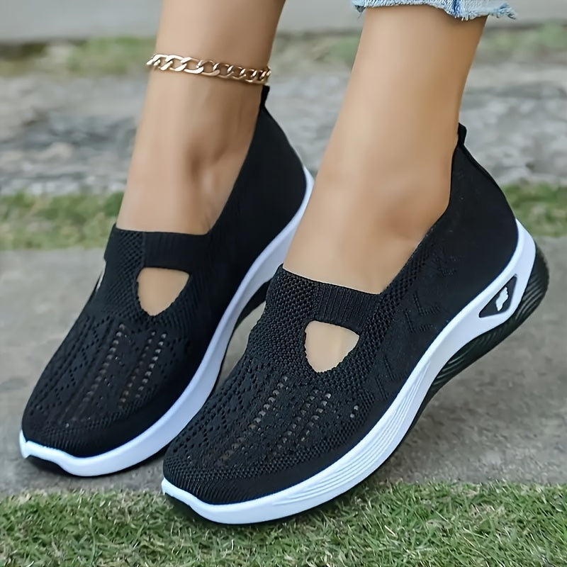 Stylish breathable Women's sports shoes with open-toe design, four-season casual walking shoes, lightweight flat sole with comfortable solid-color fabric upper and insole combination. Women's orthopedic slip-on casual mid-support mesh fitness sneakers, l