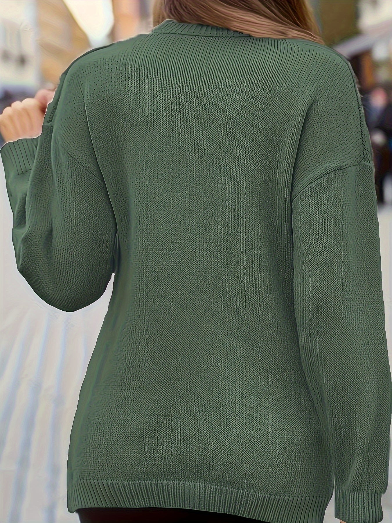 Plus Size Elegant Sweater, Women's Plus Solid Cable Drop Shoulder Long Sleeve Wrap Cross V Neck Jumper
