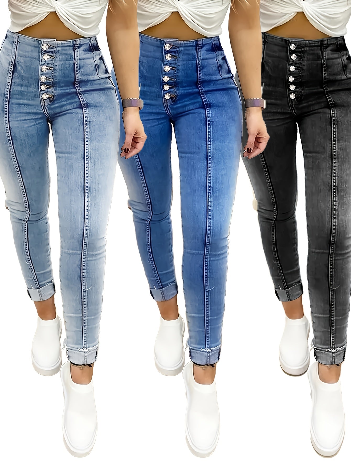 DK5533-Women'S Classic Mid-Rise Flare Jeans - Stretch Denim, Sexy Butt Lifting Design, Comfortable Soft Washed Dark Grey, Slim Fit Tummy Control Multi-Button Fly Vintage Jeans, Casual Wear|Sleek Jeans|Stylish Button Fly