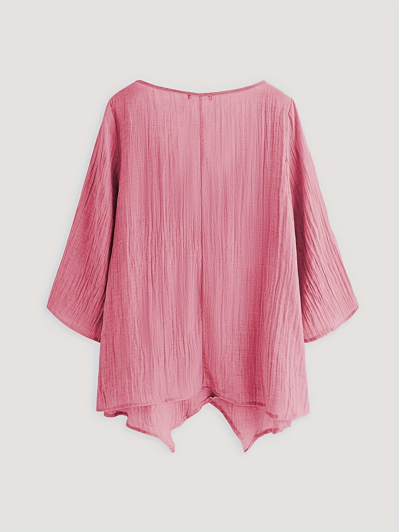 Plus Size Women's V-Neck Sleeve Blouse - Lightweight Semi-Sheer Casual Top with Asymmetrical Hem, Machine Washable Solid Color Shirt for Spring & Fall, Relaxed Fit Clothing, Nonelastic Fabric