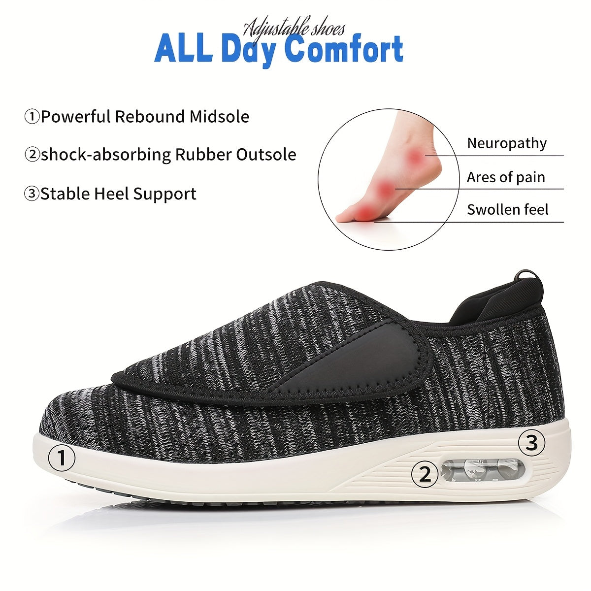 Women'S Lightweight, Adjustable Strap Walking Shoes - Breathable Fabric Upper, Powerful Rebound Midsole, Shock-Absorbing Rubber Outsole, Stable Heel Support, Easy Slip-On Design for All-Day Comfort, Ideal for Neuropathy, Areas, Swollen Feet, All-Season C