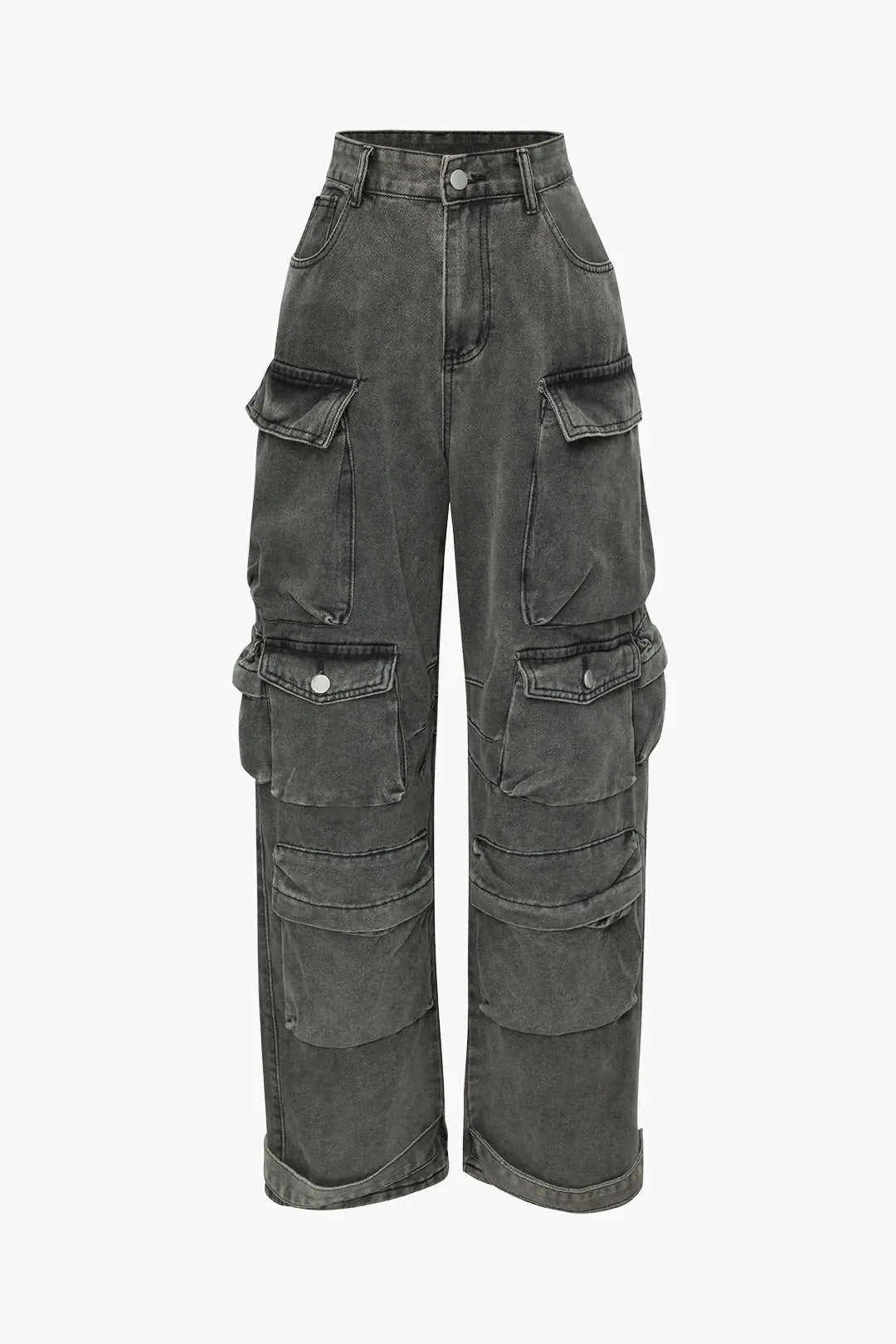 Pascale - Multi-lomme Opsmøget Kant Bredbenede Cargo Jeans til Kvinder-Jeans-Zuruz-Mørkegrå-XXS-Zuruz