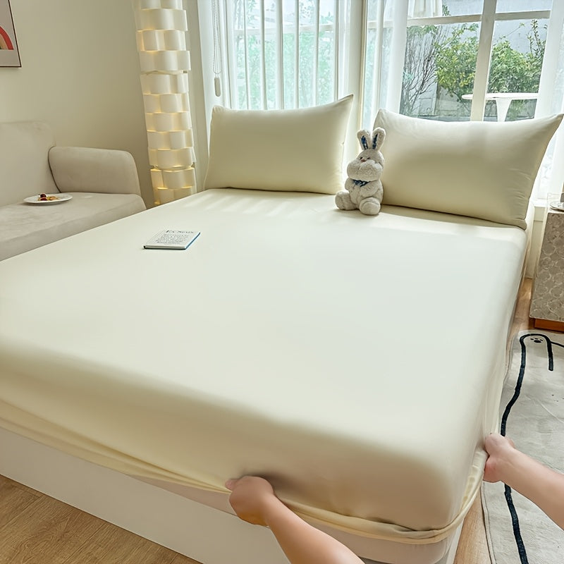 Deep Pocket New Soft Comfort Light Beige-Friendly Fitted Sheet Single Piece Full Coverage Mattress Protector Cover All-Season Non-Slip Bed Mat