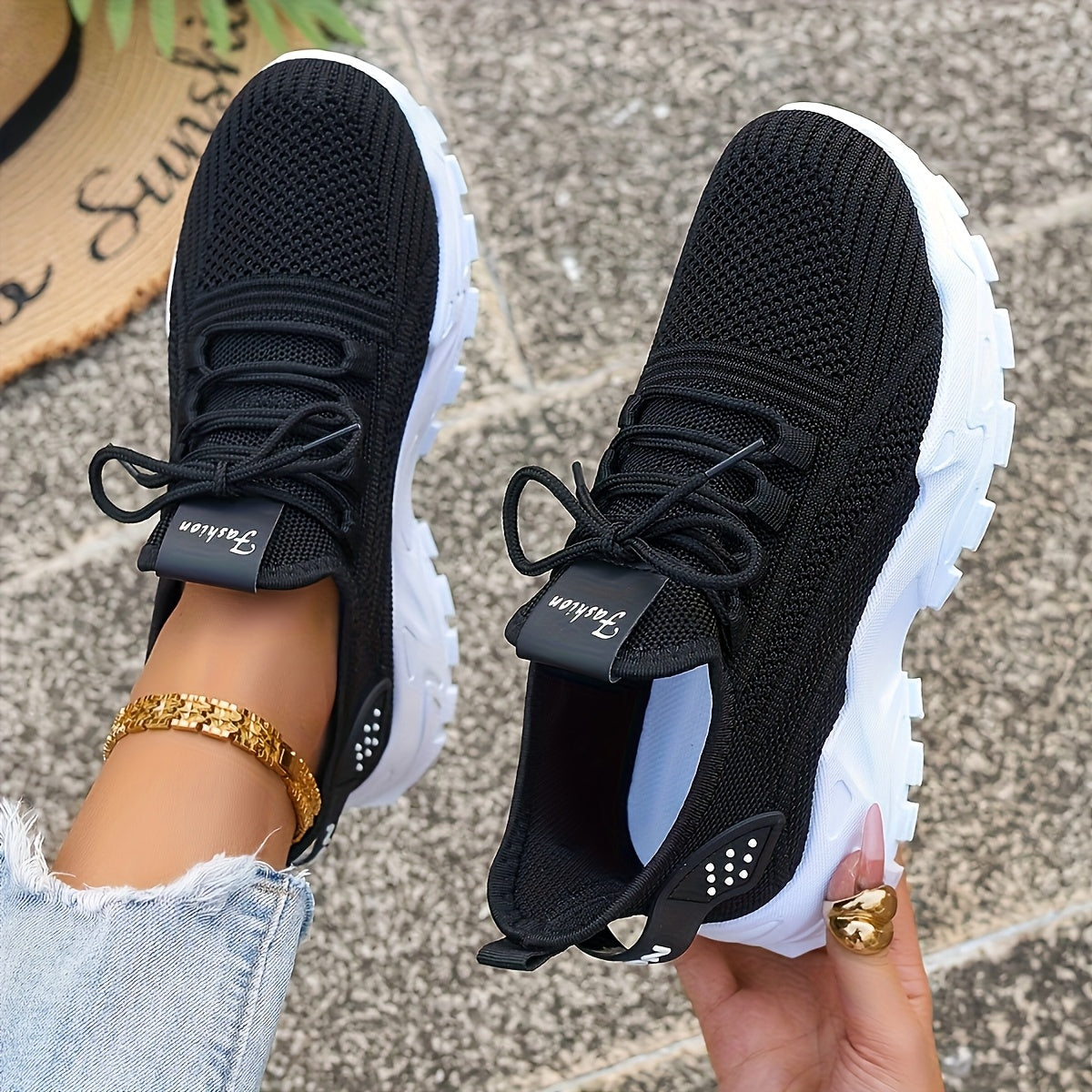Women'S Orthopedic Sports Sneakers - Comfortable Knit Fabric, Adjustable Lace-Up, All-Season Low-Top Walking Shoes with Breathable Mesh Upper & TPR Sole for Dating, Shopping, Work, Beach, and Driving, Cute Shoes
