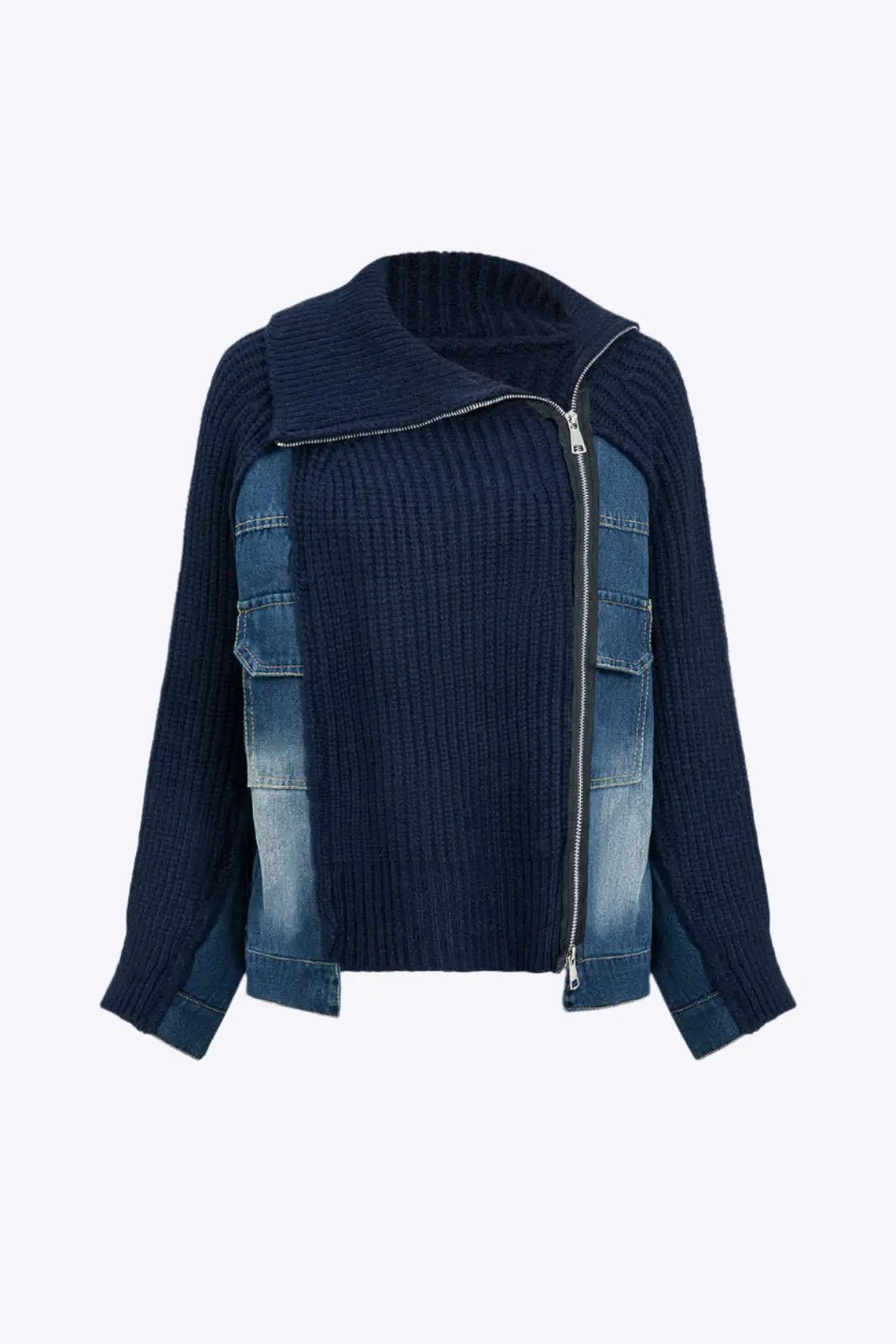 Klara – Hyggelig Patchwork-stil Lynlås Cardigan til Kvinder-Cardigans-Zuruz-Marineblå-S-Zuruz
