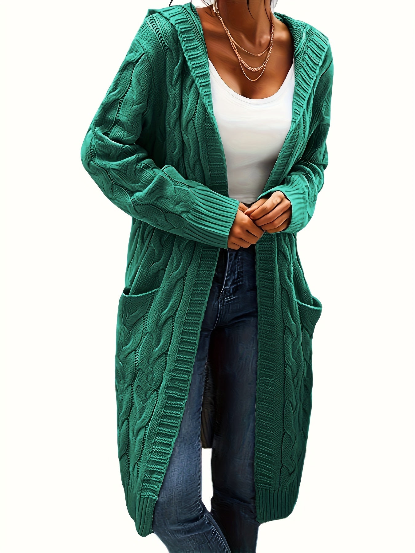 Women's Casual Cardigan Sweater - Soft Warm Open Front Design with Pockets, No Collar, Cozy Fall Winter Layering Essential, Solid Color, Sweater, Winter Apparel, Autumn Wardrobe, No Collar Design, Textured Knitwear, Durable Fabric