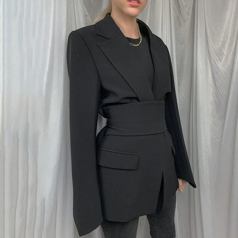 Women’S Blazer – Tailored Fit – Longline Silhouette – Self-Tie Waist – Notched Lapel