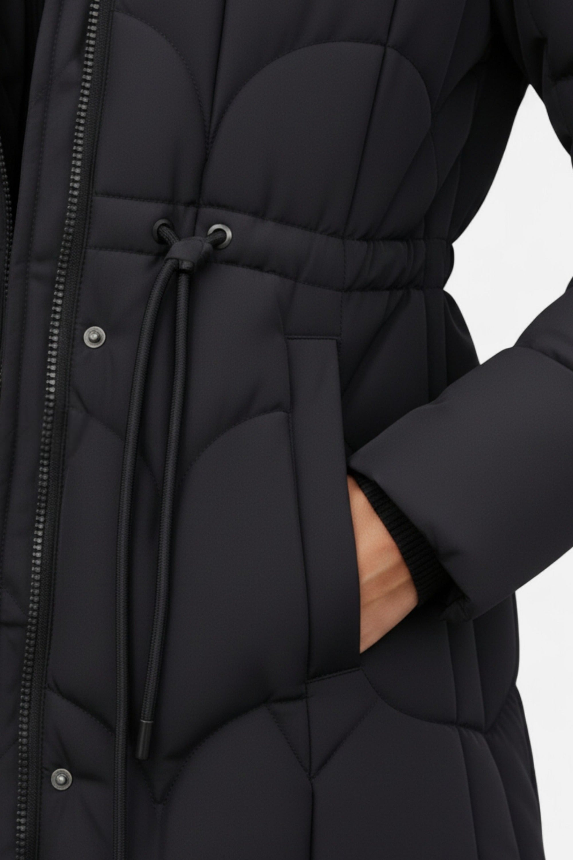 Lang pufferfrakke i imiteret pels til kvinder