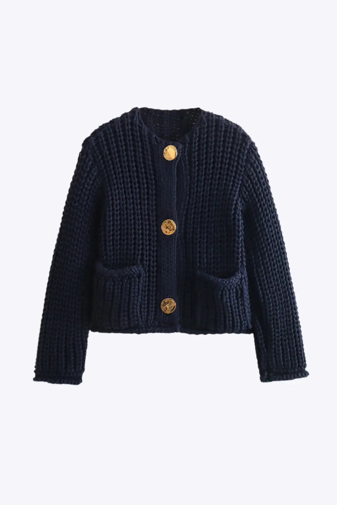 Dorinda – Strikket Knap-lomme Kvinde Cardigan-Cardigans-Zuruz-Mørkeblå-S-Zuruz