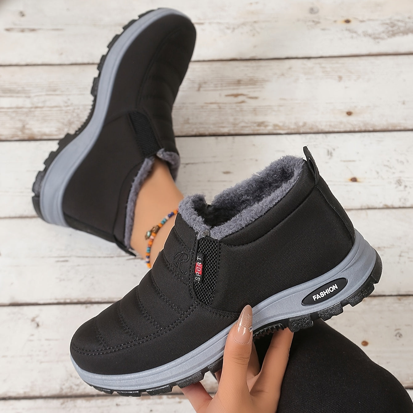Women'S Slip-On Winter Boots - Slip-On Closure, Soft Rubber Sole, Warm Lining - Black Cold Weather Shoes for Everyday, Hiking, Commuting - Machine Washable & Easy-Clean Design, Hiking Footwear, Casual Footwear, Durable Construction, Casual Wear