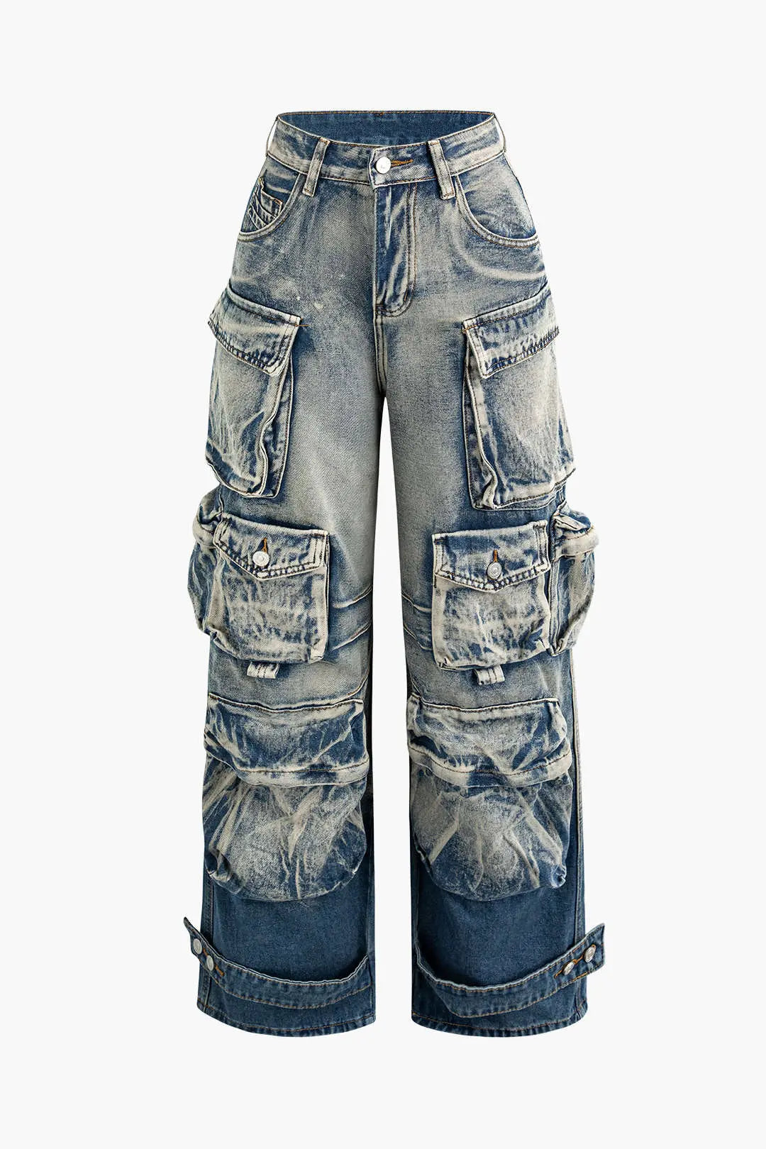 Petra - Ombre Multi-lomme Bredbenede Cargo Jeans til Kvinder-Jeans-Zuruz-Lys Vask Blå-XS-Zuruz