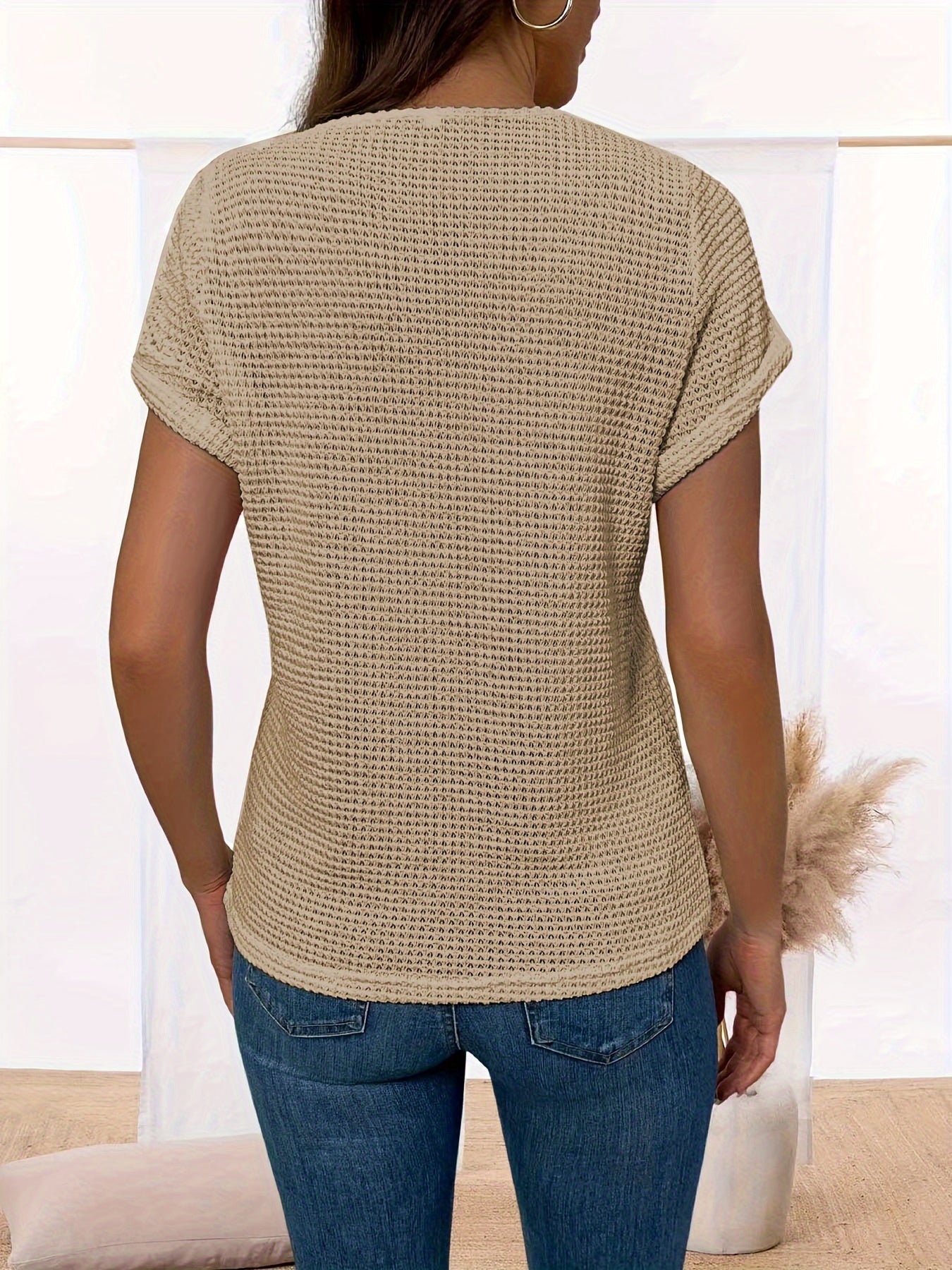 Lace Splicing Crew Neck T-shirt, Casual Short Sleeve Top For Spring & Summer, Women's Clothing