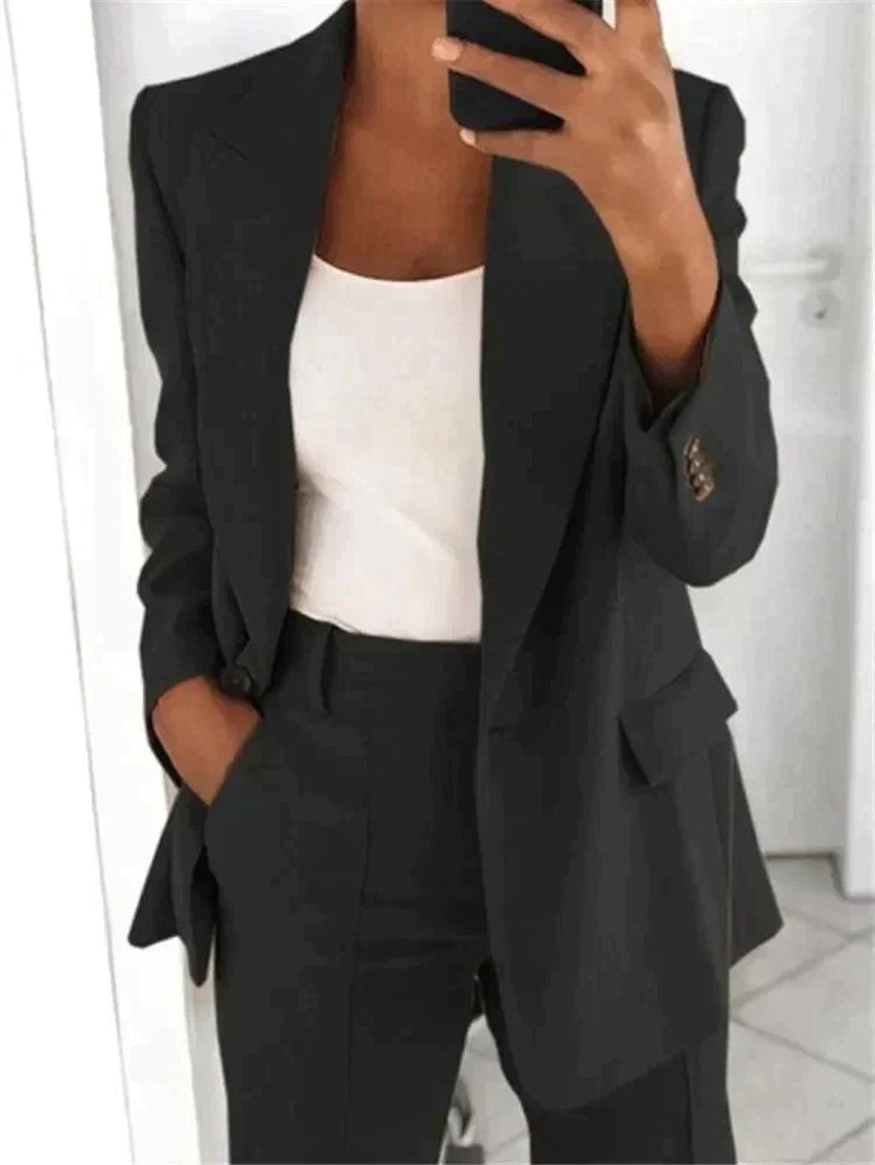Women’S Blazer and Trouser Set – Tailored Fit – High Waist – Wide Leg – Formal Wear