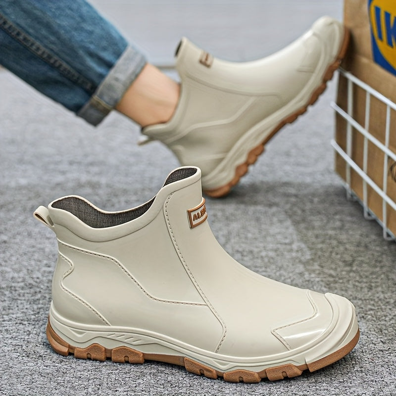 Beige PVC Regnstøvler Med Skridsikker Sål Til Havearbejde