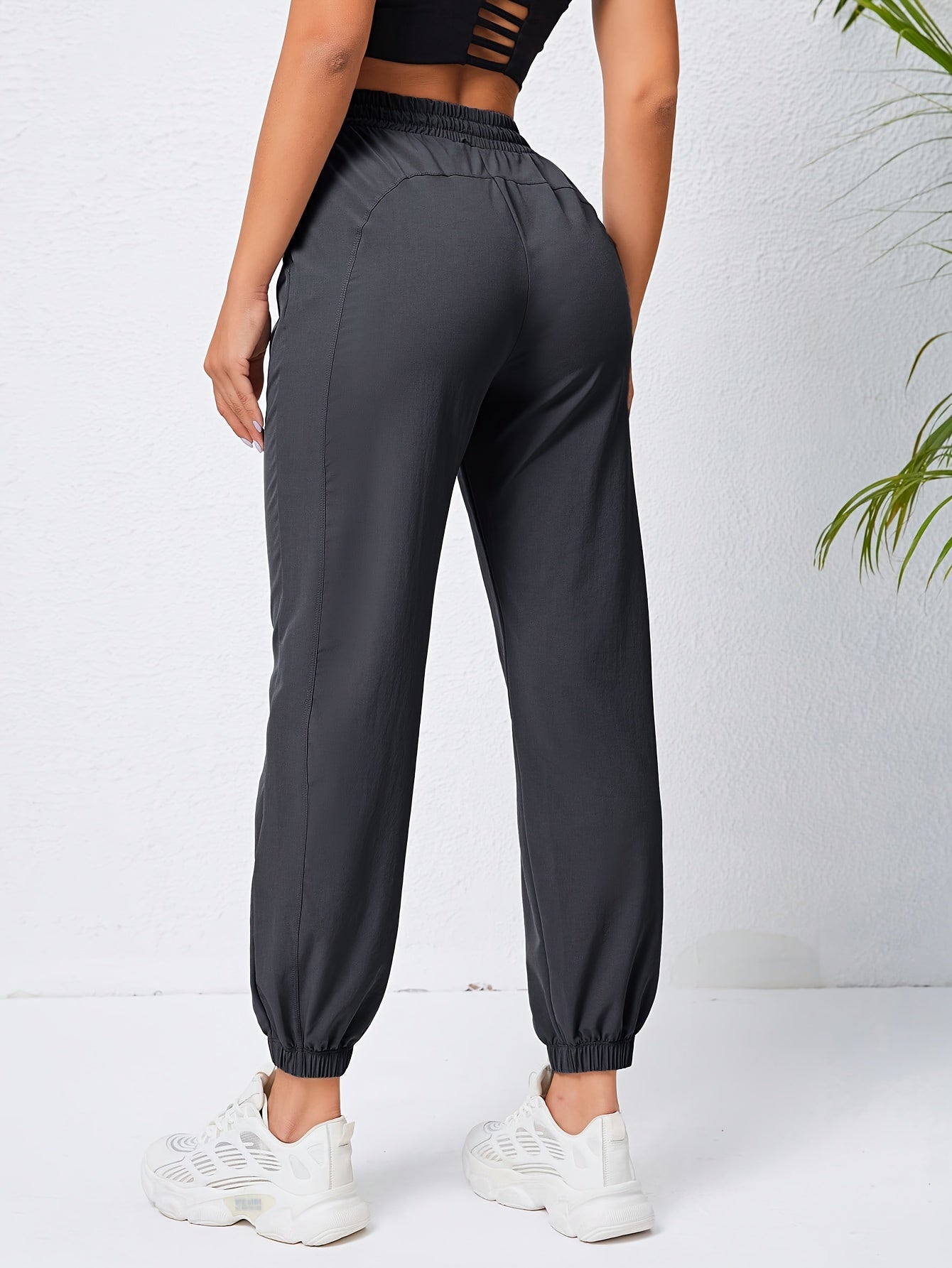 Drawstring Elastic Waist Jogger Pants, Slant Pockets Quick Drying Workout Pants, Women's Activewear