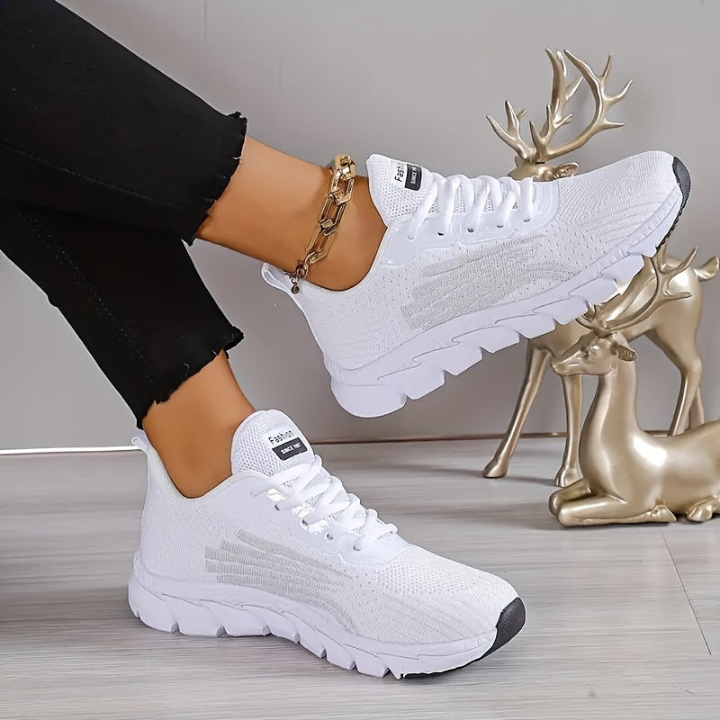 Women's Solid Color Casual Sneakers, Lace Up Comfy Breathable Soft Sole Shoes, Lightweight Low-top Running Shoes plus size