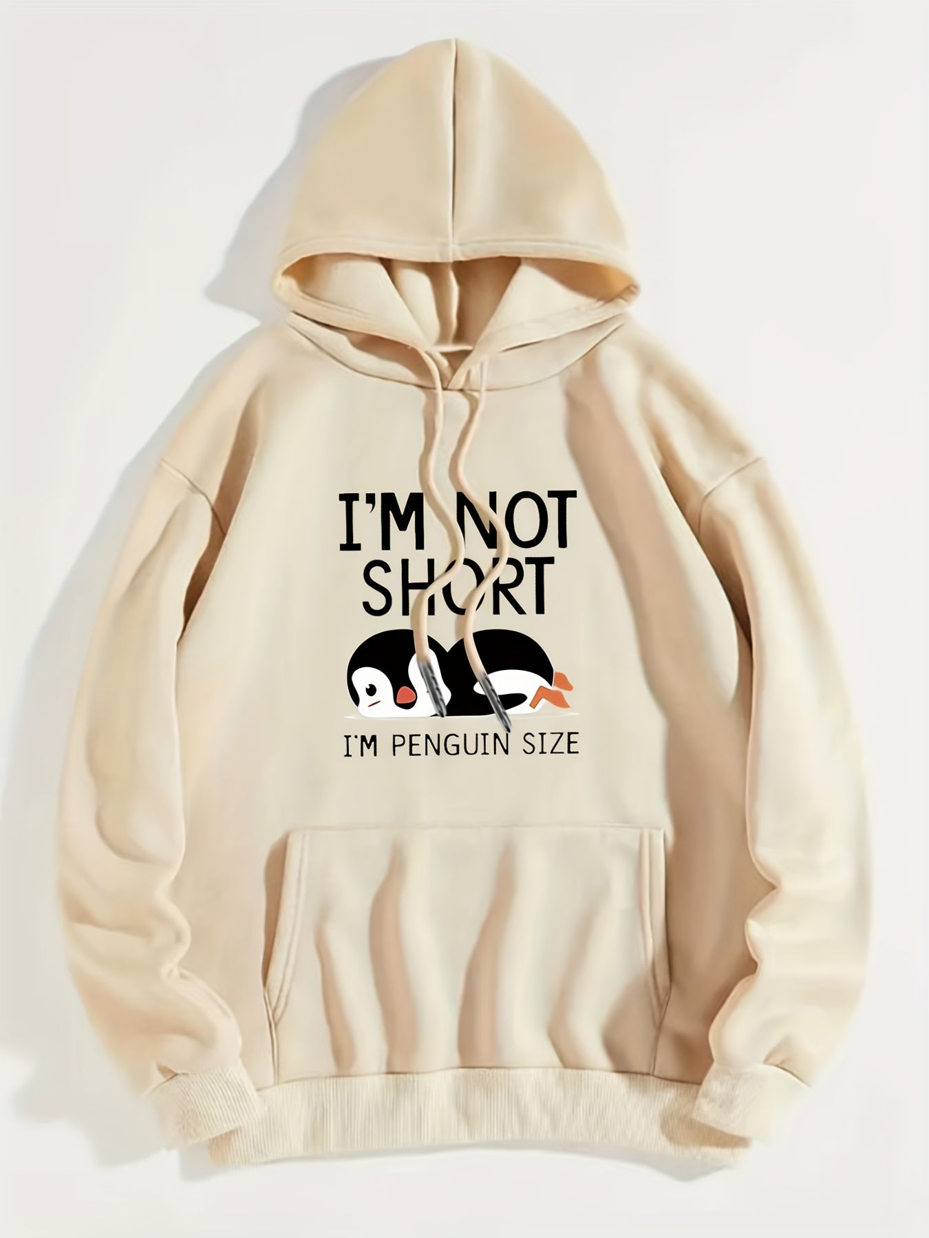 Cute Penguin Print Kangaroo Pocket Hoodie, Casual Long Sleeve Drawstring Hoodies Sweatshirt, Women's Clothing